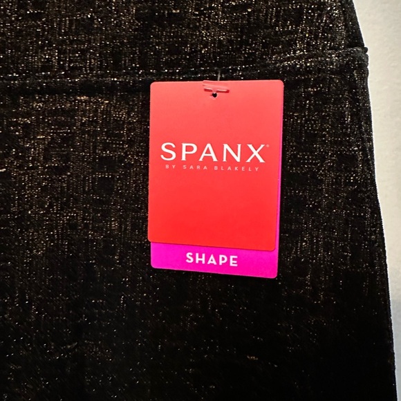 Spanx Velvet Shine Black Gold Metallic Shimmer Leggings Size Small MSRP $110 NWT - Picture 3 of 8
